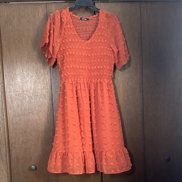 BTFBM Dresses & Skirts - BTFBM Vibrant burnt Orange Textured Dress with lining. Size large.